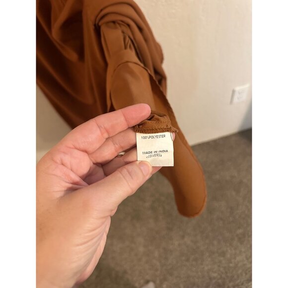 Y eShakti Retro Mocha Brown V Neck Ruched Middle Swing Midi Dress - Picture 13 of 15